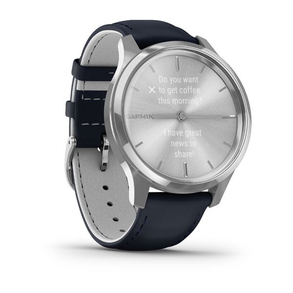 Garmin Vivomove Luxe, Silver Stainless Steel Case With Navy Embossed  Italian Leather Band - AMIT Retail