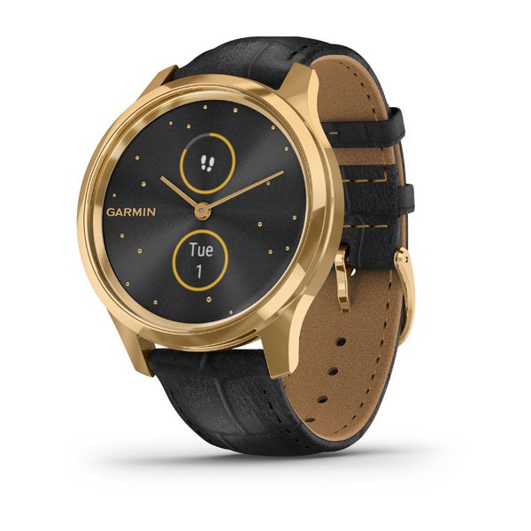 Garmin Vivomove Luxe, 24K Gold Pvd Stainless Steel Case With Black Embossed  Italian Leather Band - AMIT Retail