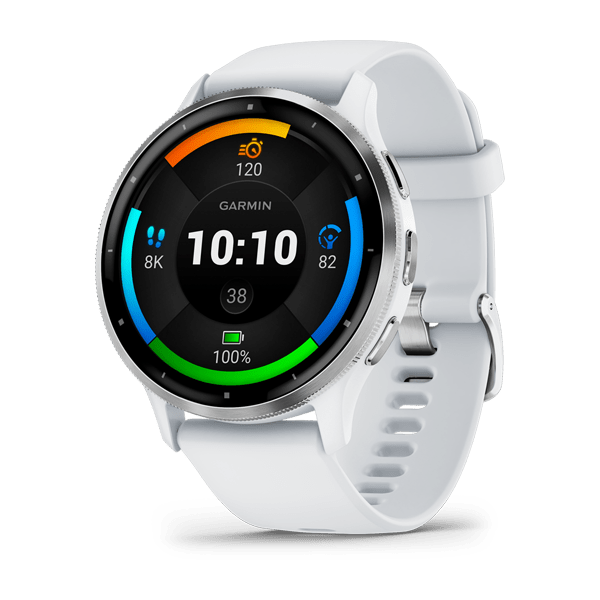 Garmin Venu 3 Silver Stainless Steel Bezel With Whitestone Case And Silicone Band